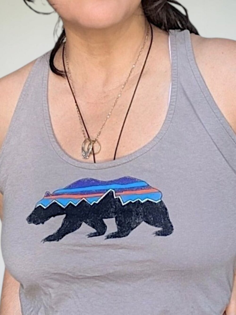 Patagonia Fitz Roy bear taupe grey organic cotton distressed tank top W's M